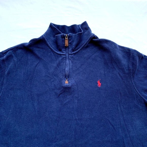 Ralph Lauren Polo Sweater Mens XL Blue 1/4 Zip Mock Pullover Golf Classic Casual - Picture 4 of 12